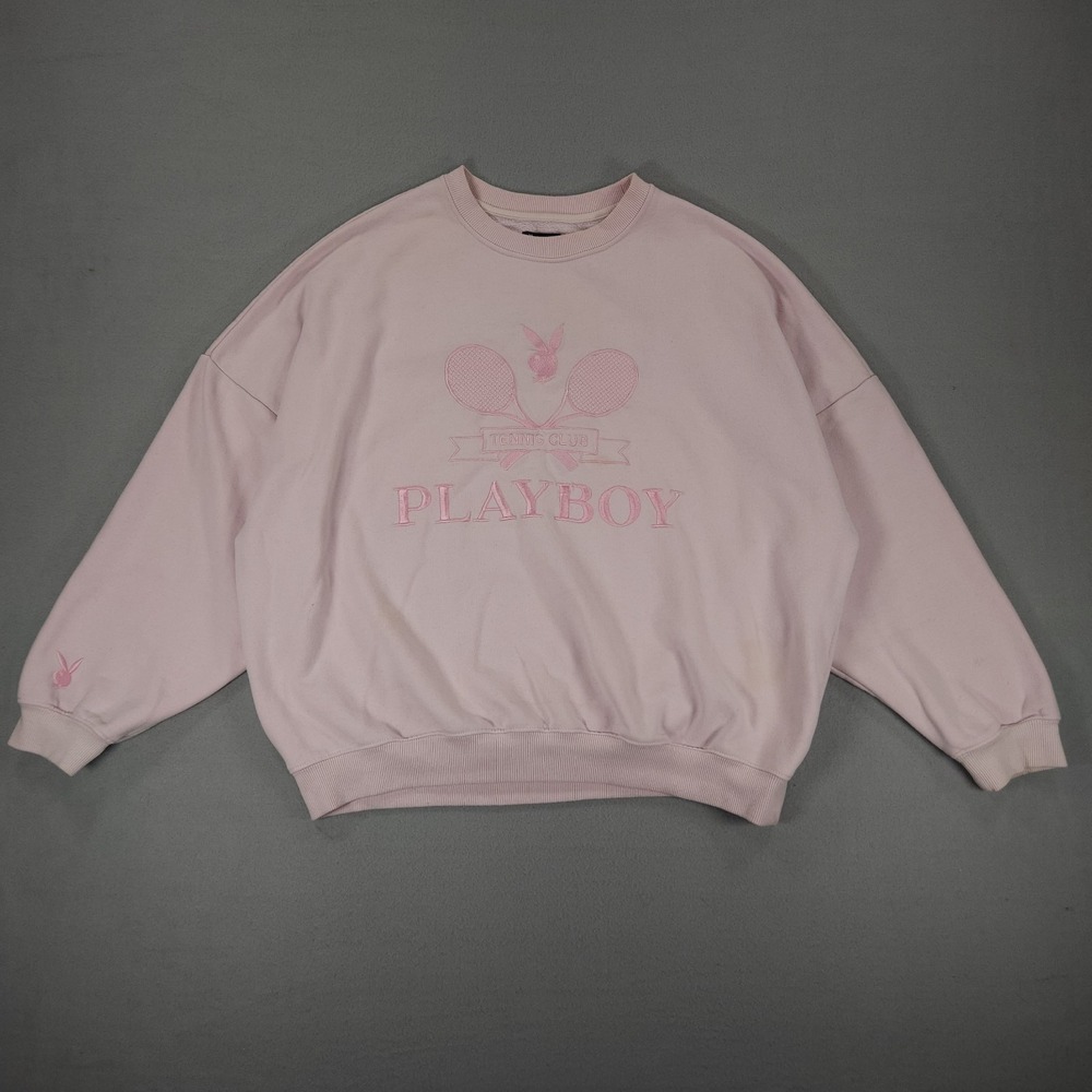 Playboy By Pacsun Tennis Club Pink Embroidered Oversized Crewneck Sweatshirt M